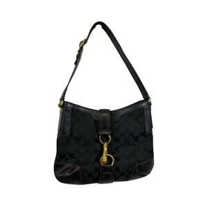 Coach Vintage Black Canvas Monogrammed Shoulder Hobo Bag Legacy Signature